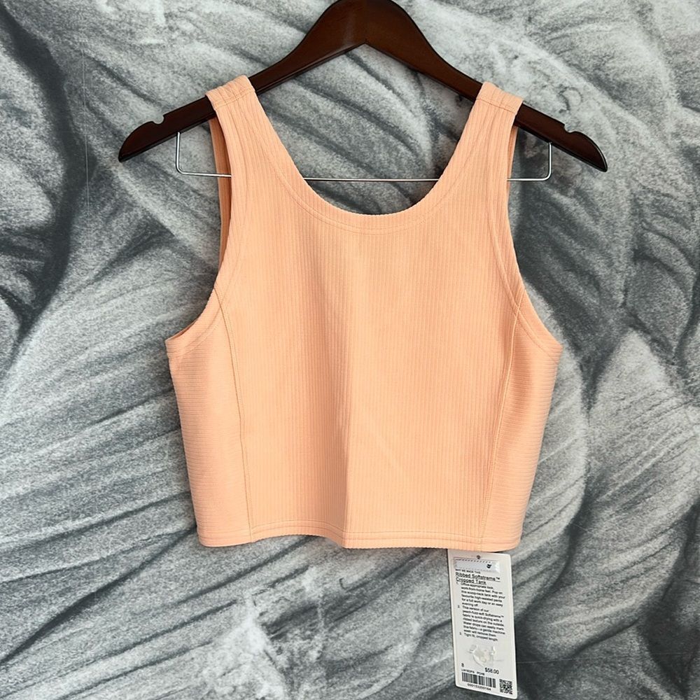 Lululemon Ribbed Softstreme Cropped Tank Top size 8 PEACH BELLINI 🍑 NWT - Picture 1 of 7